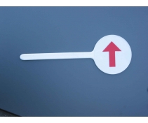 Hand signal stick with arrow for alternate possession with base in painted steel